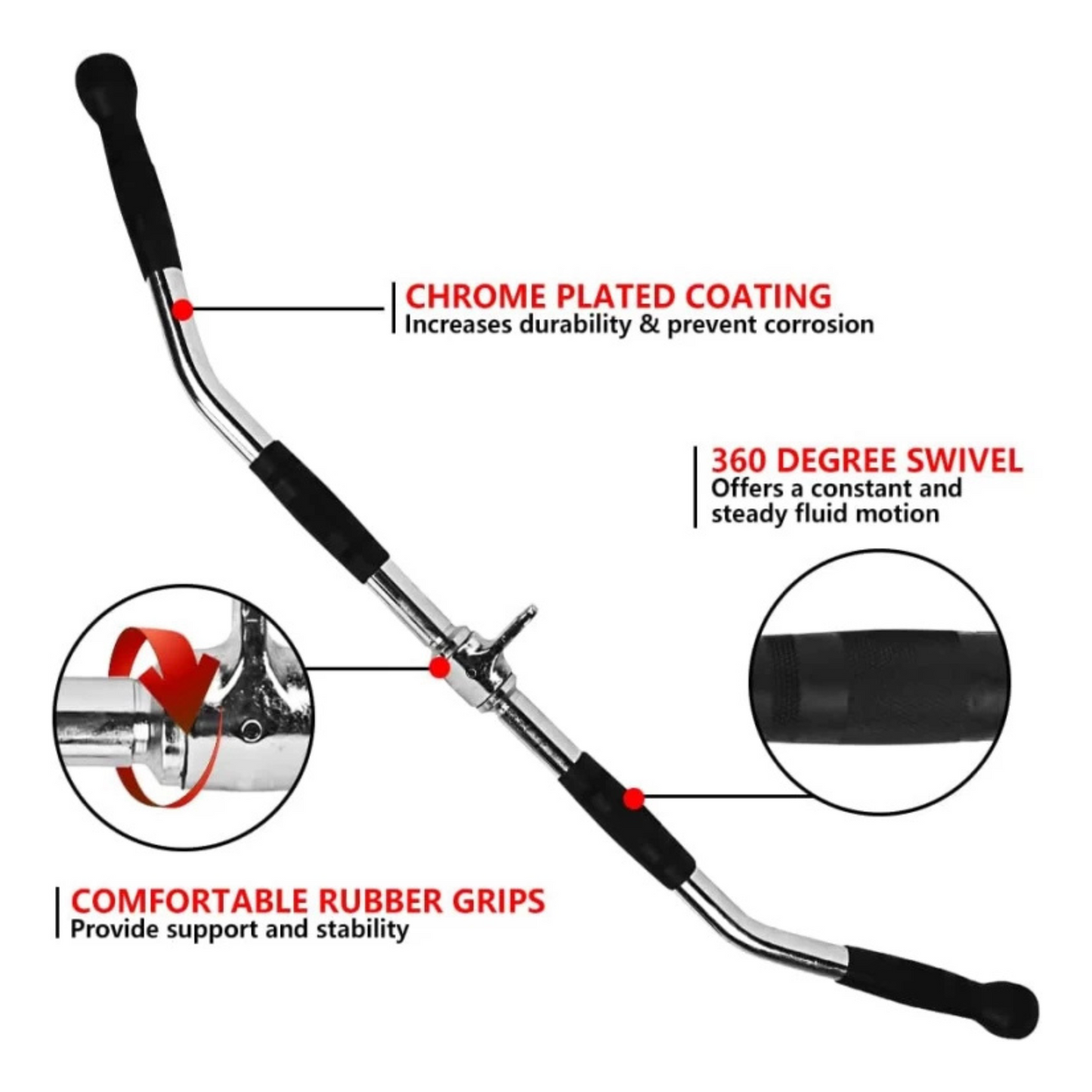 Wide Grip Lat Pulldown Bar – 93cm Chrome Cable Attachment
