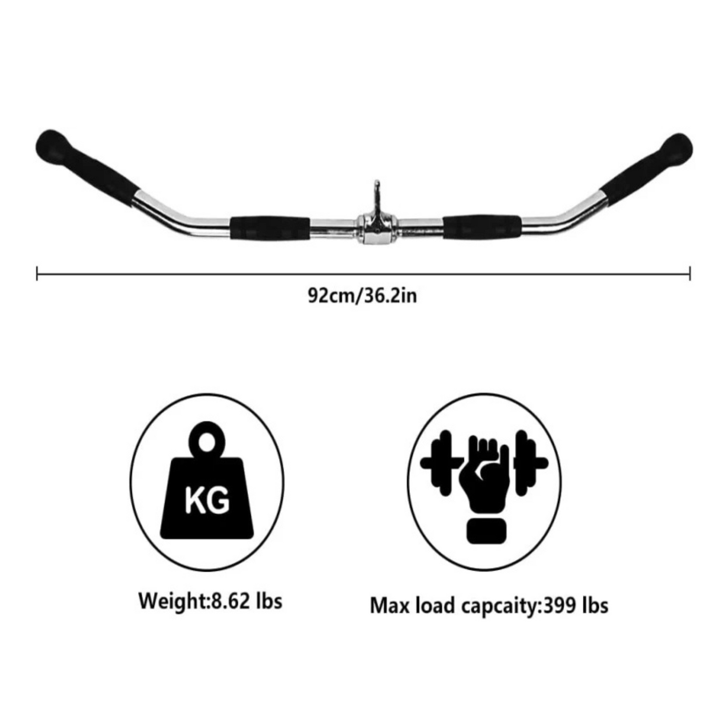 Wide Grip Lat Pulldown Bar – 93cm Chrome Cable Attachment