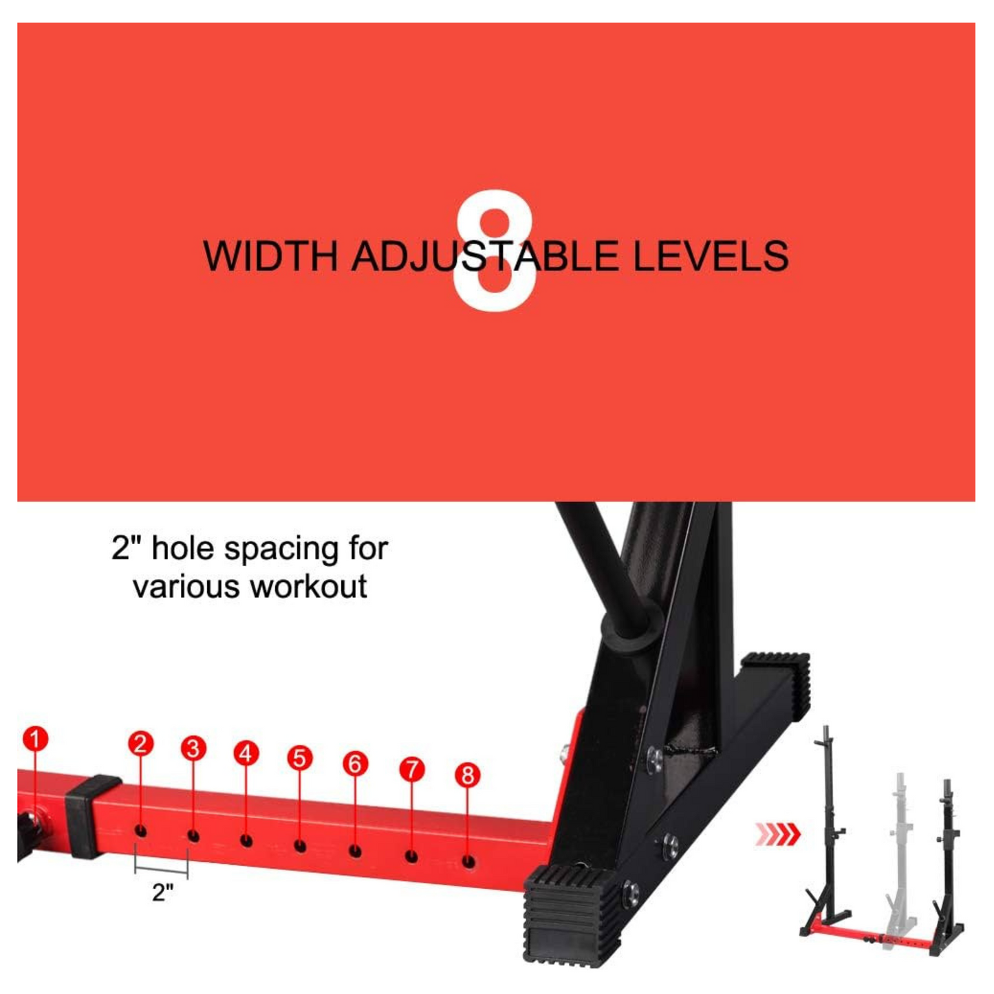 2 Post Adjustable Squat Rack + Barbell Storage + Safety Spotters