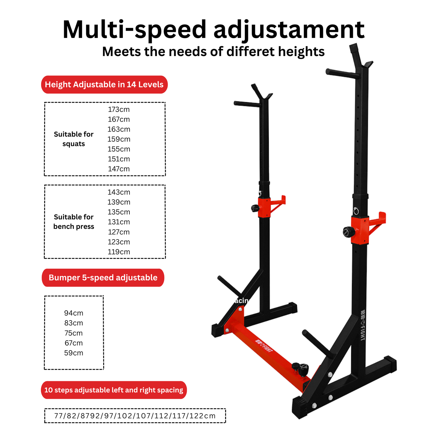 2 Post Adjustable Squat Rack + Barbell Storage + Safety Spotters