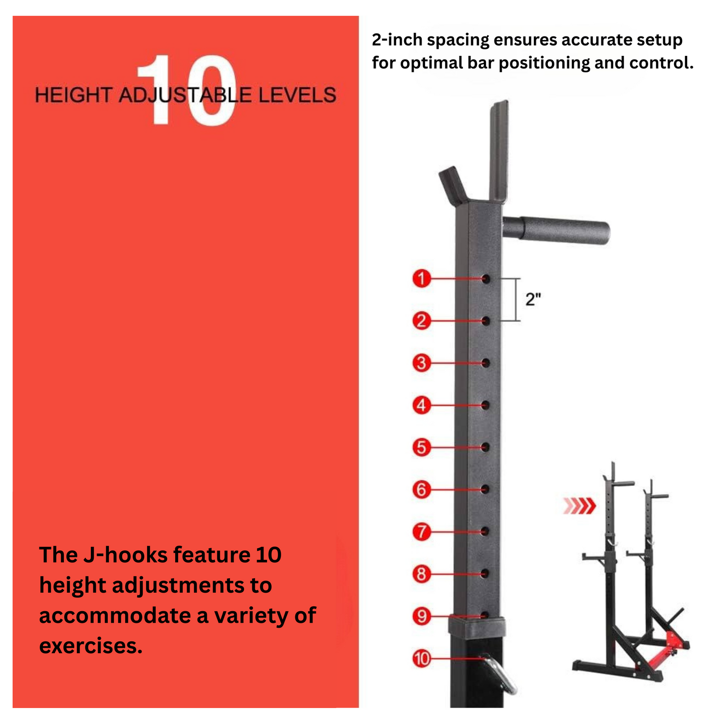 2 Post Adjustable Squat Rack + Barbell Storage + Safety Spotters