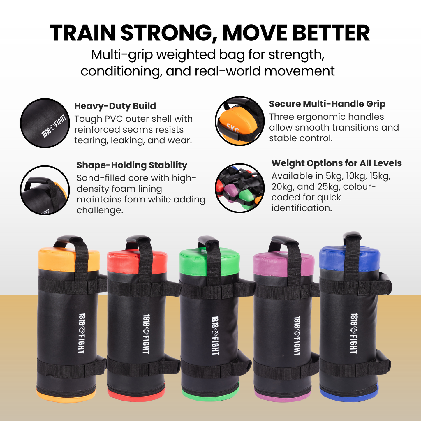 Weighted Cylinder Power Bag – Multi-Handle – 5KG to 25KG