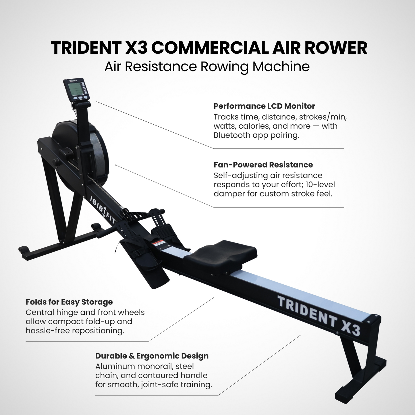 Trident X3 Commercial Air Rower - Air Resistance Rowing Machine
