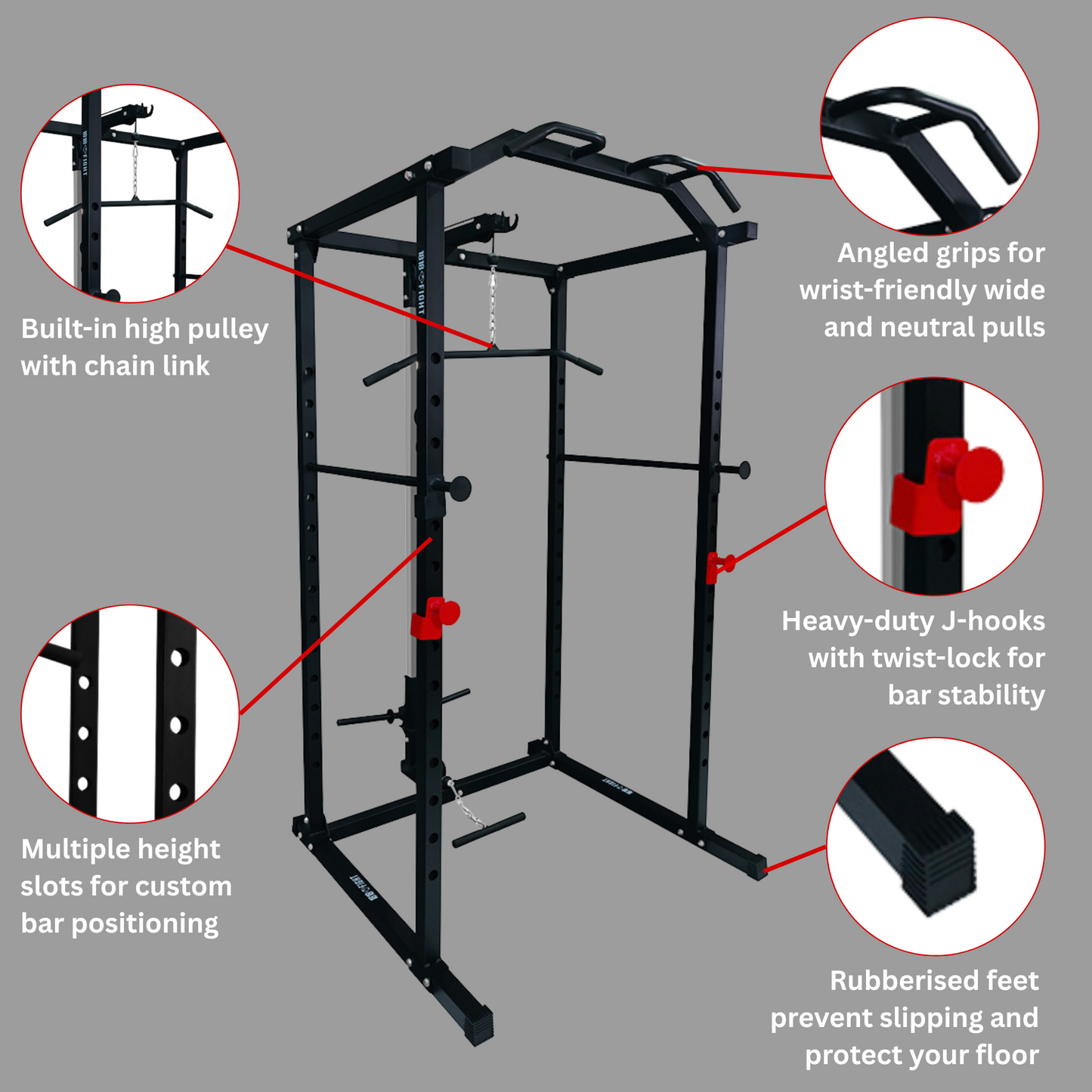 4 Post Adjustable Rack with High/Low Pulley System and Pull-Up Bar