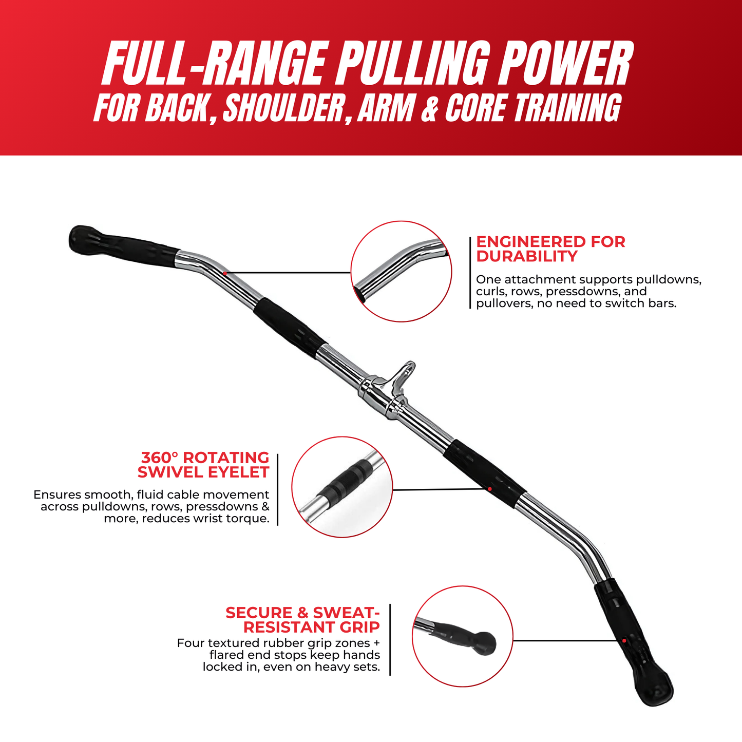 Wide Grip Lat Pulldown Bar – 93cm Chrome Cable Attachment
