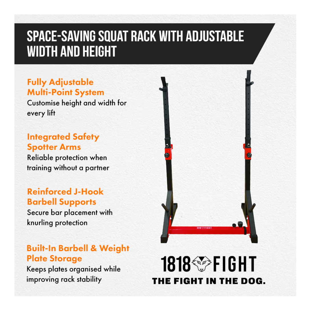 2 Post Adjustable Squat Rack + Barbell Storage + Safety Spotters – 1818 ...