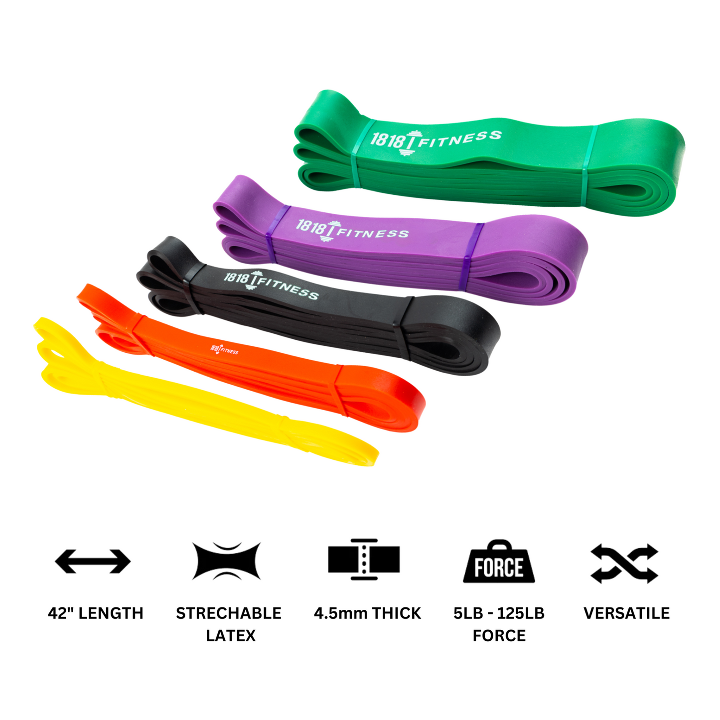 Premium Resistance Bands - Pure Latex Moulded - 11 Piece Complete Set