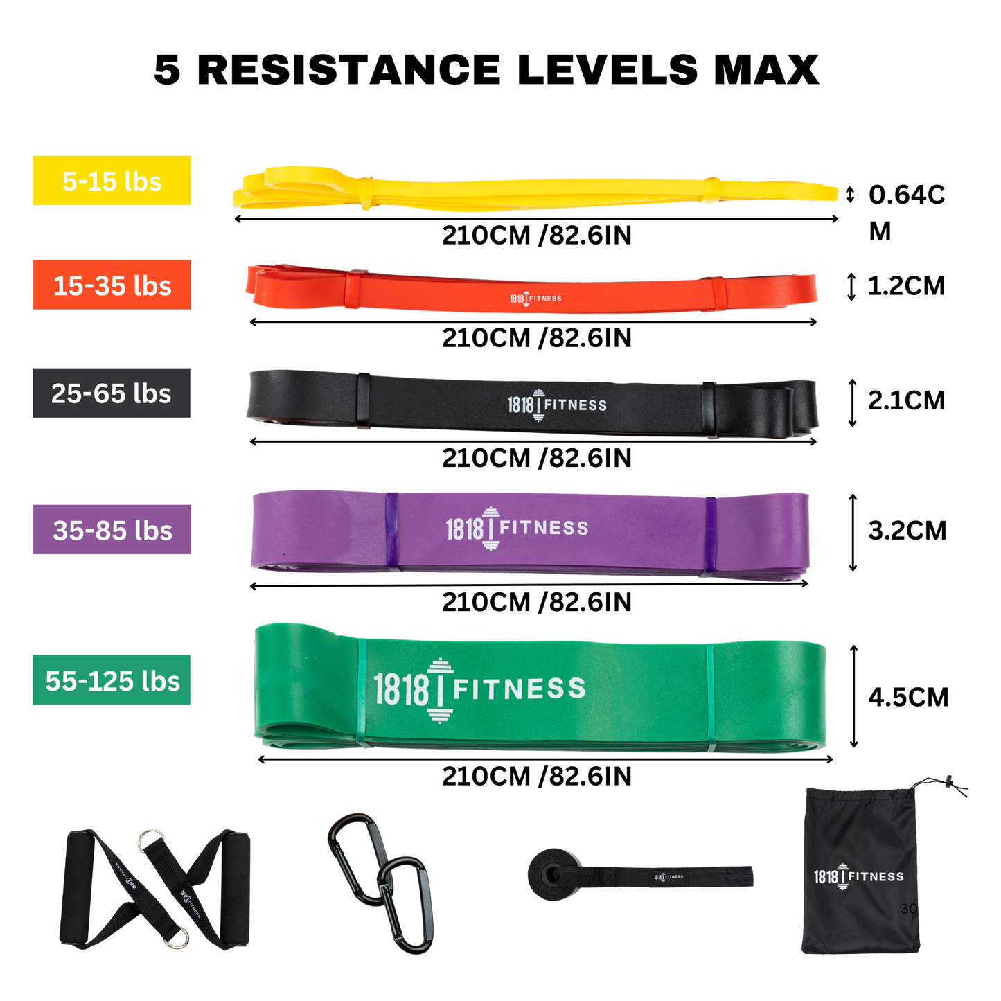 Premium Resistance Bands - Pure Latex Moulded - 11 Piece Complete Set