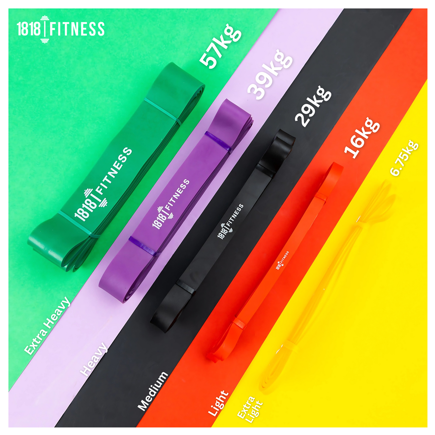 Premium Resistance Bands - Pure Latex Moulded - 11 Piece Complete Set